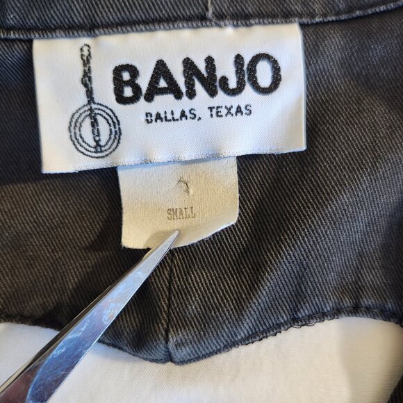 Banjo Dallas TX Women's Size Small Black Denim & Lace Long Sleeve Crop Top Goth - Picture 14 of 16